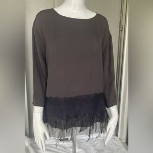 Elegant Black Feather Trim Blouse